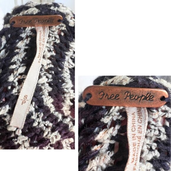 FREE PEOPLE Chunky Knit Open Front Black & White Cardigan Size S - Picture 12 of 16